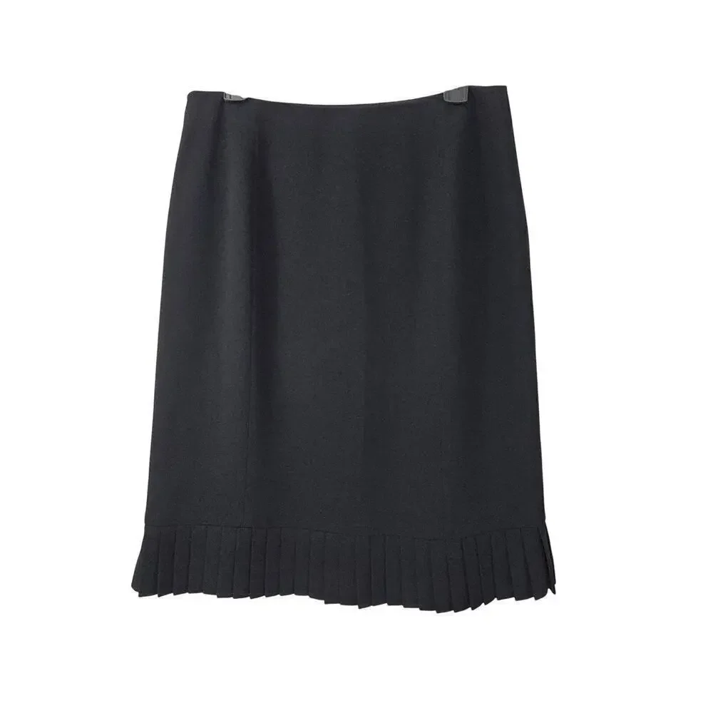 90s Vintage Black Ann Taylor Midi Pleated Skirt Sz 10 Medium Office Siren